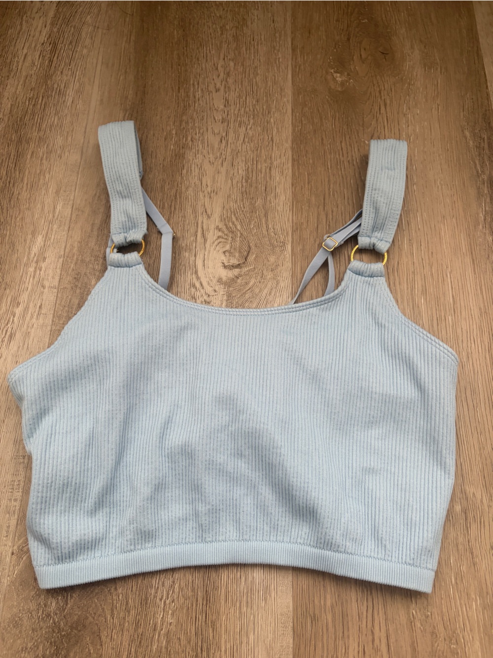 aerie Light Blue Ribbed Kids Overalls Top with Adjustable Straps